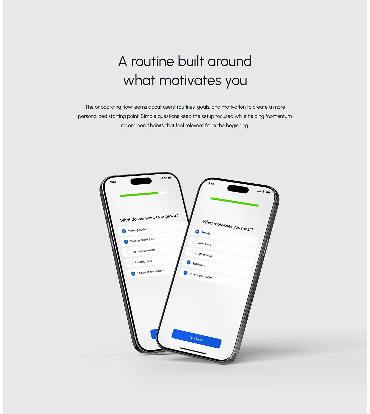 Momentum app design: Personalized onboarding