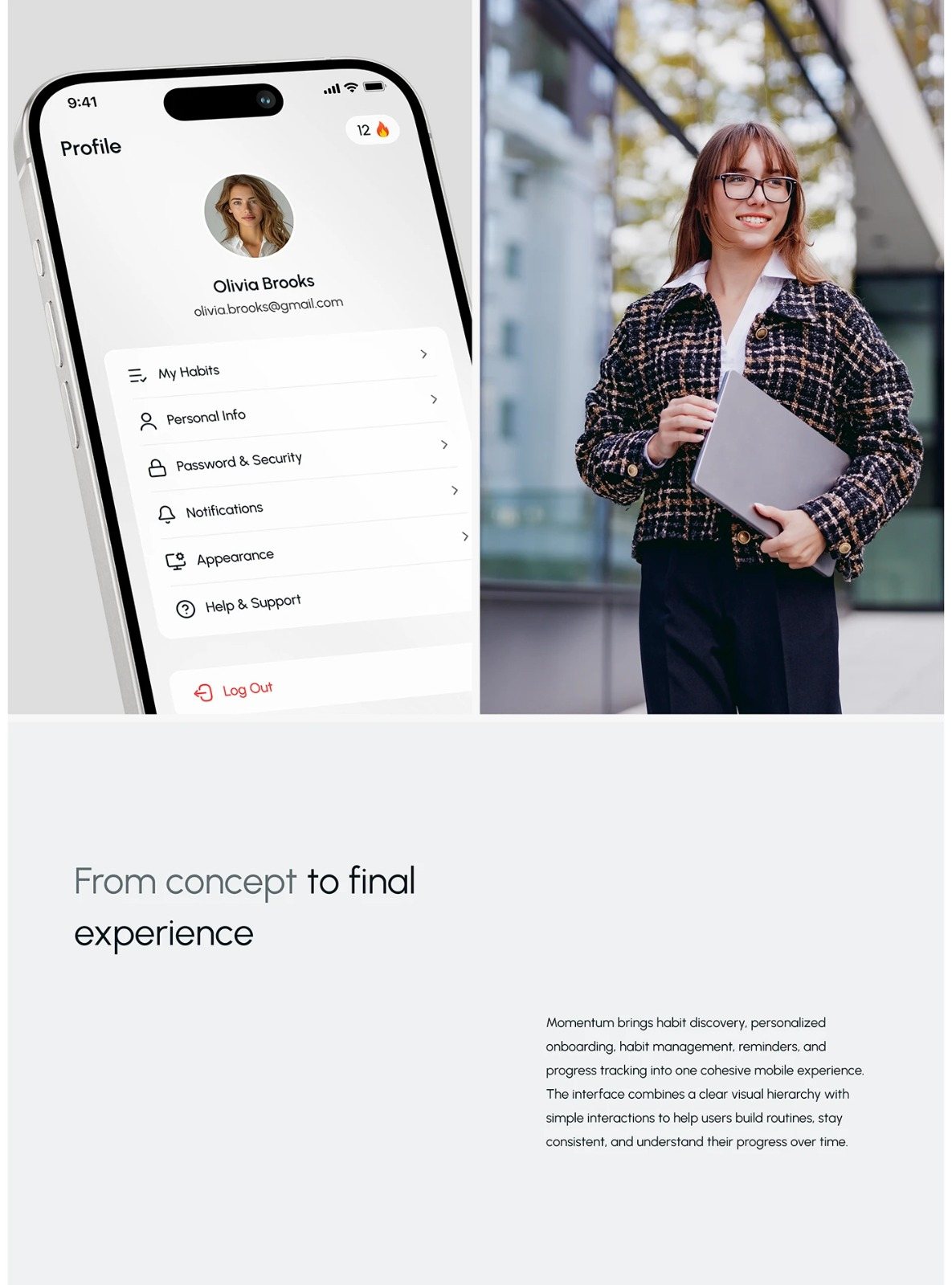 Momentum app design: Profile