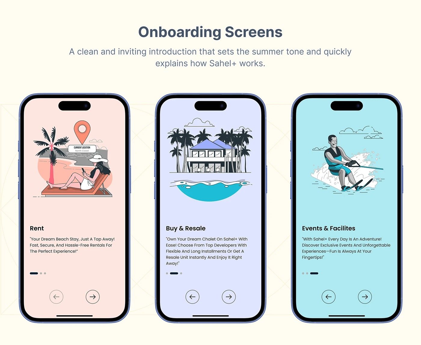 Sahil app design: Onboarding screens