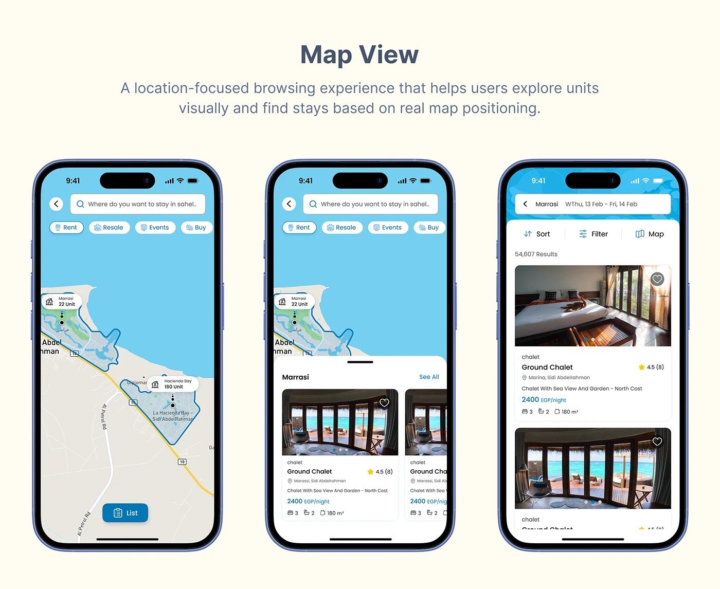 Sahil app design: Map view for browsing units