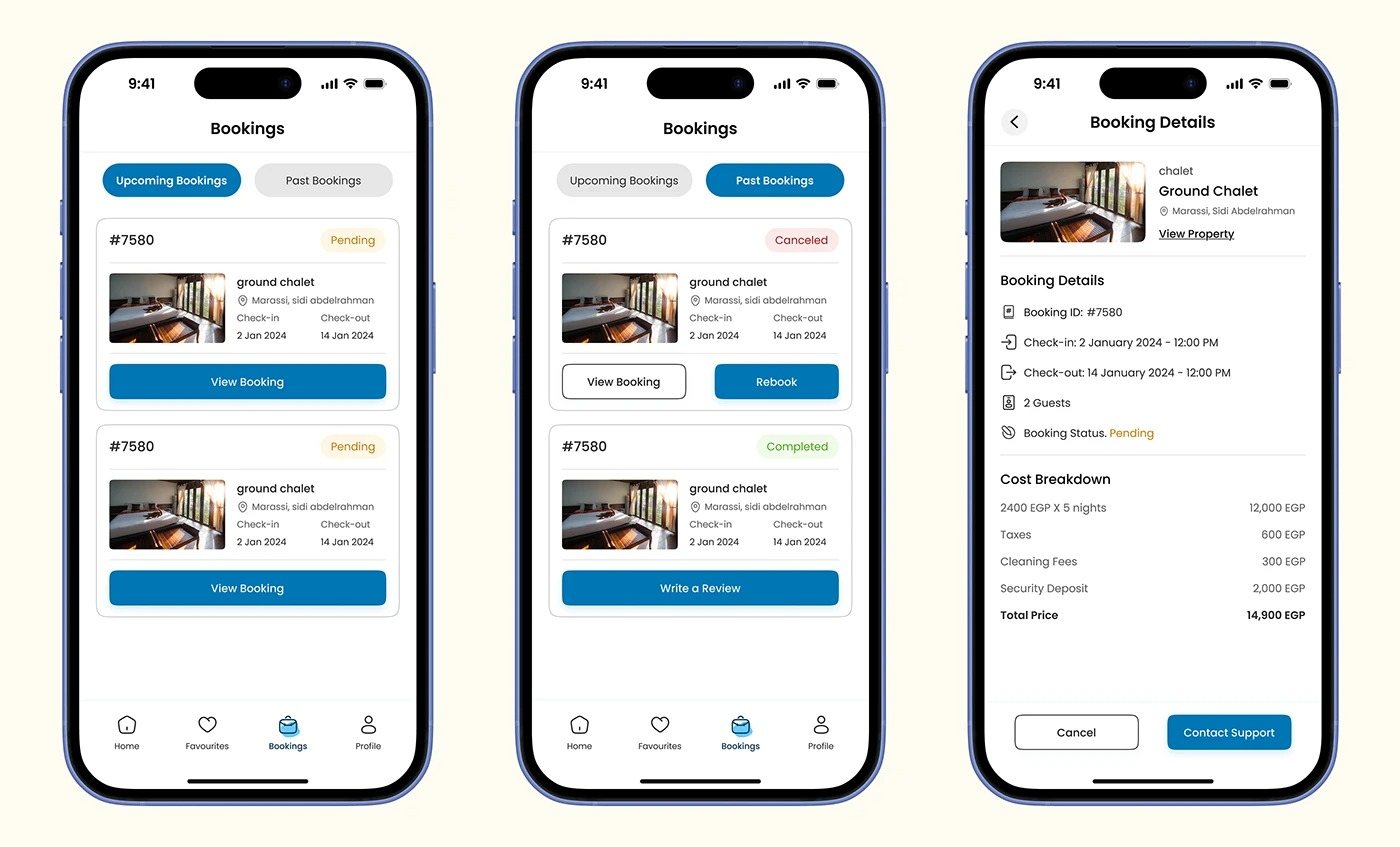 Sahil app design: Bookings and booking details