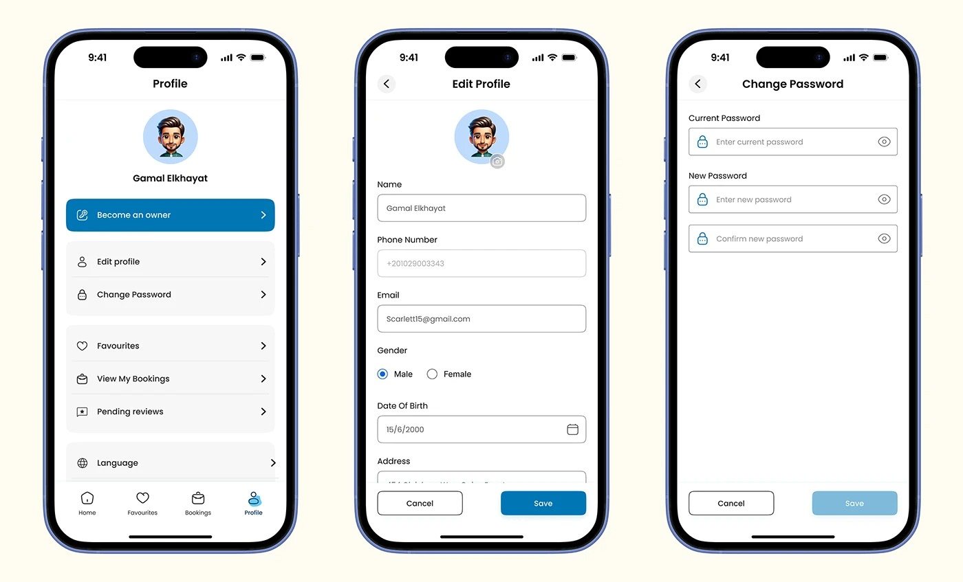 Sahil app design: Profile and account settings